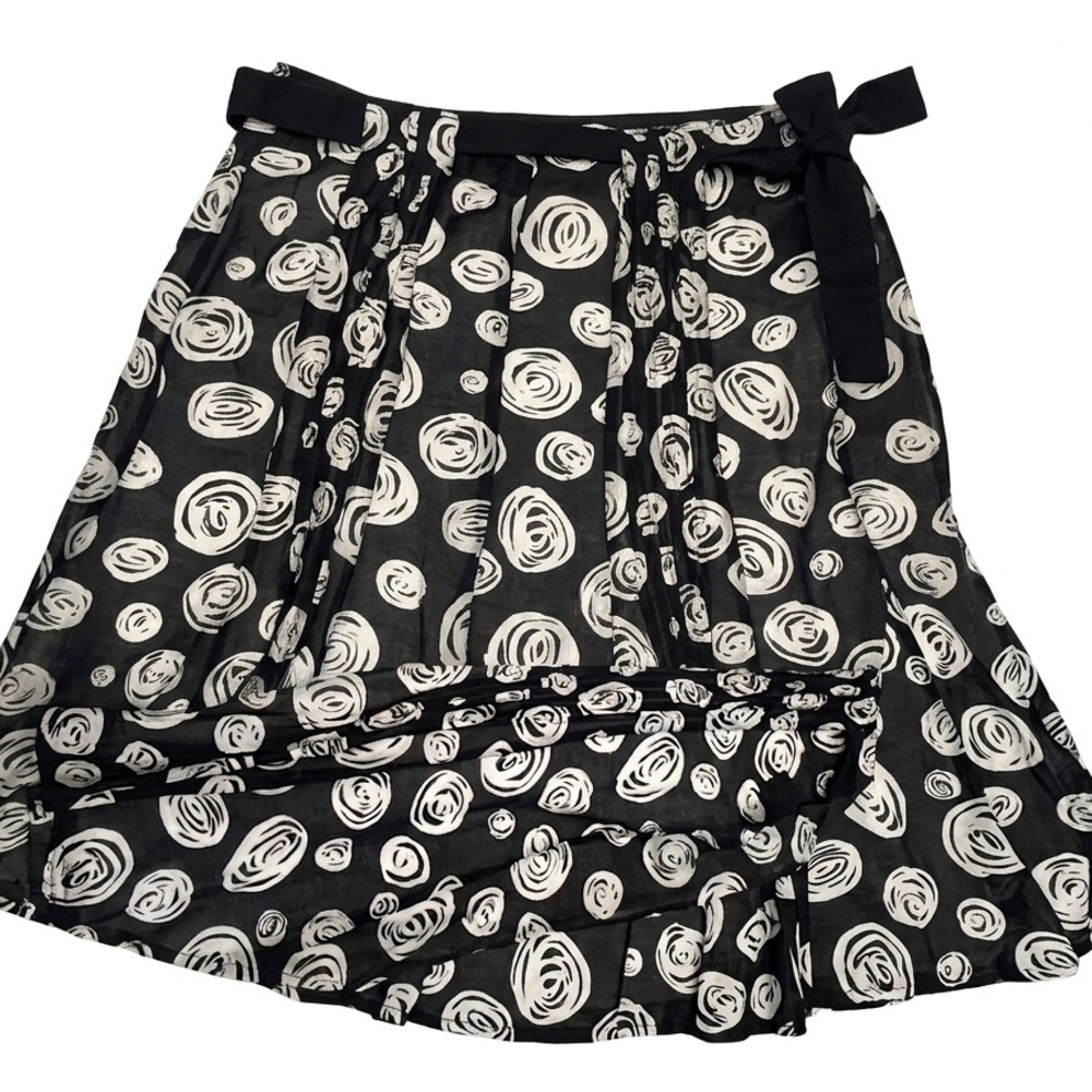 Gerard Darel Black Skirt with White Swirl Print with tie belt size 40/8